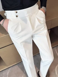 Discount OUKU Men's Graduation Dress Pants Trousers Suit Pants Gurkha Pants Pocket Plain Comfort Breathable Outdoor Daily Going out Fashion Casual Black White