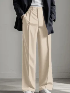 Sale OUKU Men's Graduation Dress Pants Trousers Chinos Buttons Pocket Plain Comfort Formal Party Work Fashion Classic Style Black White Micro-elastic