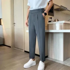 New OUKU Men's Graduation Dress Pants Trousers Pleated Pants Suit Pants Pocket High Rise Plain Comfort Breathable Ankle-Length Office Business Casual Elegant Vintage Black White High Waist Micro-elastic