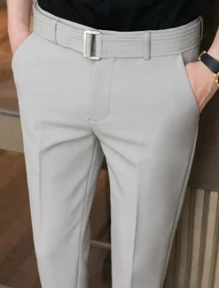 Hot OUKU Men's Graduation Dress Pants Trousers Chinos Buttons Pocket Plain Comfort Formal Party Work Fashion Classic Style Black Light Grey Micro-elastic