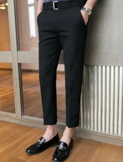 Hot OUKU Men's Graduation Dress Pants Trousers Chinos Buttons Pocket Plain Comfort Formal Party Work Fashion Classic Style Black Light Grey Micro-elastic