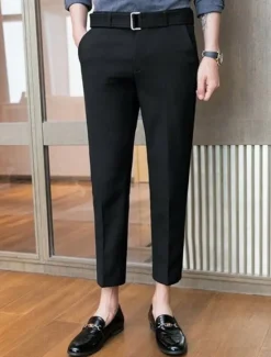 Hot OUKU Men's Graduation Dress Pants Trousers Chinos Buttons Pocket Plain Comfort Formal Party Work Fashion Classic Style Black Light Grey Micro-elastic