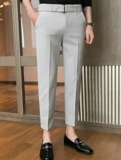 Hot OUKU Men's Graduation Dress Pants Trousers Chinos Buttons Pocket Plain Comfort Formal Party Work Fashion Classic Style Black Light Grey Micro-elastic