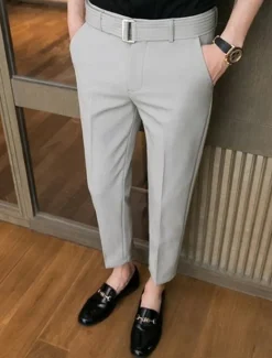 Hot OUKU Men's Graduation Dress Pants Trousers Chinos Buttons Pocket Plain Comfort Formal Party Work Fashion Classic Style Black Light Grey Micro-elastic