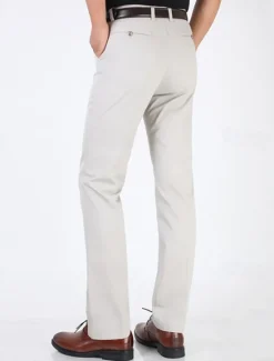 Best OUKU Men's Graduation Dress Pants Trousers Chinos Buttons Pocket Plain Comfort Formal Party Work Fashion Classic Style Dark Khaki Light Khaki Micro-elastic