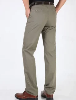 Best OUKU Men's Graduation Dress Pants Trousers Chinos Buttons Pocket Plain Comfort Formal Party Work Fashion Classic Style Dark Khaki Light Khaki Micro-elastic