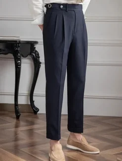 OUKU Men's Graduation Dress Pants Naples Trousers Trousers Chinos Buttons Pocket Solid Color Comfort Formal Party Work Fashion Classic Style Black Dark Blue Micro-elastic