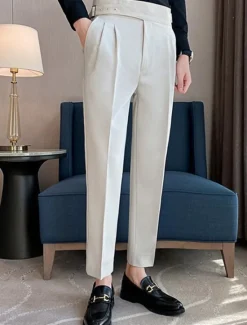 Outlet OUKU Men's Graduation Dress Pants Trousers Chinos Pocket Solid Color Comfort Formal Party Work Fashion Classic Style Black White Micro-elastic