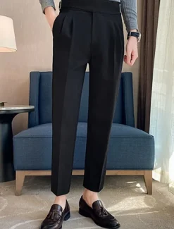 Outlet OUKU Men's Graduation Dress Pants Trousers Chinos Pocket Solid Color Comfort Formal Party Work Fashion Classic Style Black White Micro-elastic
