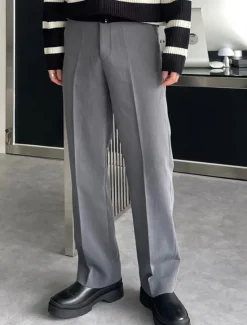 Best OUKU Men's Graduation Dress Pants Trousers Chinos Slacks Buttons Pocket Straight Leg Plain Comfort Formal Party Work Fashion Classic Style Black Dark Gray Micro-elastic