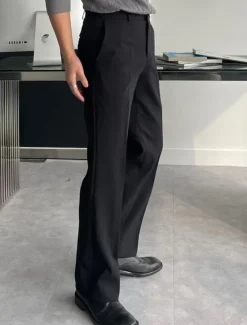 Best OUKU Men's Graduation Dress Pants Trousers Chinos Slacks Buttons Pocket Straight Leg Plain Comfort Formal Party Work Fashion Classic Style Black Dark Gray Micro-elastic