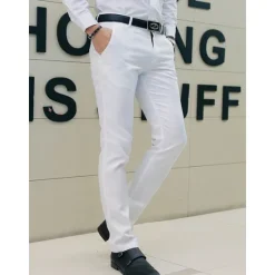 Outlet OUKU Men's Graduation Dress Pants Trousers Chino Pants Suit Pants Zipper Plain Ankle-Length Wedding Party Work Fashion Business Lake blue Black Micro-elastic
