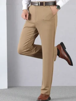Outlet OUKU Men's Graduation Dress Pants Trousers Chinos Buttons Pocket Solid Color Comfort Formal Party Work Fashion Classic Style Black Wine Micro-elastic