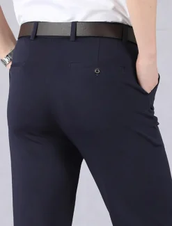 Outlet OUKU Men's Graduation Dress Pants Trousers Chinos Buttons Pocket Solid Color Comfort Formal Party Work Fashion Classic Style Black Wine Micro-elastic