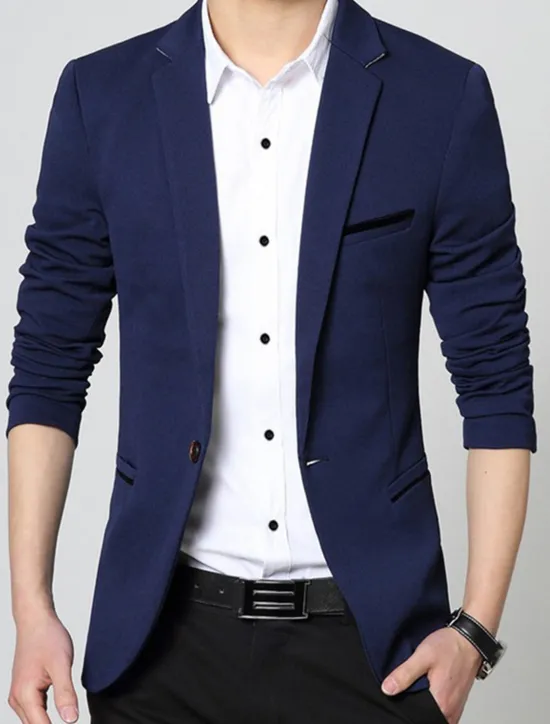 Best OUKU Men's Graduation Jacket Blazer Wedding Business Warm Breathable Pocket Classic Spring Fall Color Block Business Casual Turndown Thick Regular Regular Fit Light Blue Black Wine Navy Blue Khaki Jacket