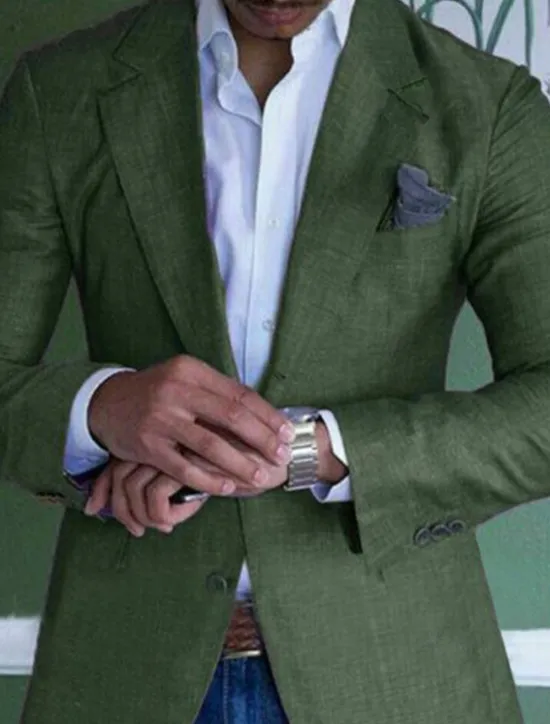 New OUKU Men's Graduation Linen Blazer Blazer Business Cocktail Party Wedding Party Fashion Casual Spring Autumn / Fall Linen Cotton Blend Plain Pocket Buttons Comfortable Single Breasted One-button Blazer