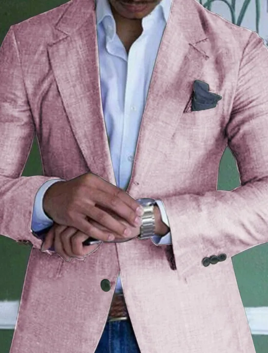 New OUKU Men's Graduation Linen Blazer Blazer Business Cocktail Party Wedding Party Fashion Casual Spring Autumn / Fall Linen Cotton Blend Plain Pocket Buttons Comfortable Single Breasted One-button Blazer