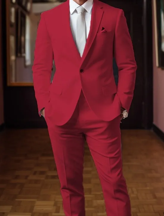 New OUKU Men's Graduation Set Blazer Business Cocktail Party Wedding Party Fashion Casual Summer Spring Polyester Plain Pocket 2 Piece Comfortable Single Breasted Blazer White Red Navy Blue Blue