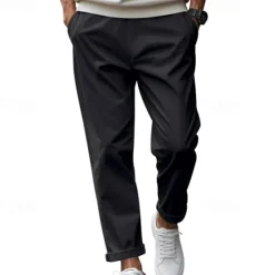Discount OUKU Men's Graduation Trousers Casual Pants Pocket Drawstring Elastic Waist Plain Comfort Sports Outdoor Daily Fashion Casual Black White Micro-elastic