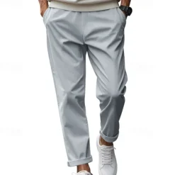 Discount OUKU Men's Graduation Trousers Casual Pants Pocket Drawstring Elastic Waist Plain Comfort Sports Outdoor Daily Fashion Casual Black White Micro-elastic