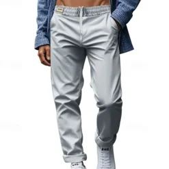 Discount OUKU Men's Graduation Trousers Casual Pants Pocket Drawstring Elastic Waist Plain Comfort Sports Outdoor Daily Fashion Casual Black White Micro-elastic