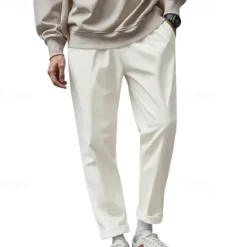 Discount OUKU Men's Graduation Trousers Casual Pants Pocket Drawstring Elastic Waist Plain Comfort Sports Outdoor Daily Fashion Casual Black White Micro-elastic