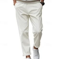 Discount OUKU Men's Graduation Trousers Casual Pants Pocket Drawstring Elastic Waist Plain Comfort Sports Outdoor Daily Fashion Casual Black White Micro-elastic