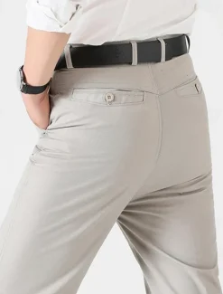 Clearance OUKU Men's Graduation Trousers Chinos Chino Pants Pocket Plain Comfort Breathable Outdoor Daily Going out Fashion Casual Black Khaki