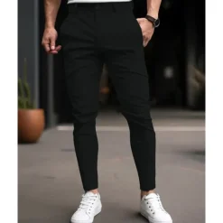 New OUKU Men's Graduation Trousers Chinos Chino Pants Buttons Pocket Plain Comfort Business Daily Classic Style Black Dark Blue Micro-elastic