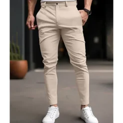 New OUKU Men's Graduation Trousers Chinos Chino Pants Buttons Pocket Plain Comfort Business Daily Classic Style Black Dark Blue Micro-elastic