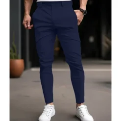 New OUKU Men's Graduation Trousers Chinos Chino Pants Buttons Pocket Plain Comfort Business Daily Classic Style Black Dark Blue Micro-elastic