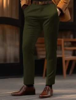 Clearance OUKU Men's Graduation Trousers Chinos Casual Pants Front Pocket Plain Comfort Business Daily Holiday Fashion Chic & Modern Blue Dark Green