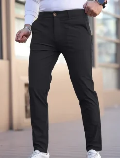 Online OUKU Men's Graduation Trousers Chinos Slacks Casual Pants Buttons Pocket Plain Comfort Formal Party Work Fashion Classic Style Denim Blue Black 1# Micro-elastic