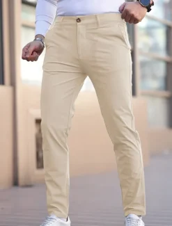 Online OUKU Men's Graduation Trousers Chinos Slacks Casual Pants Buttons Pocket Plain Comfort Formal Party Work Fashion Classic Style Denim Blue Black 1# Micro-elastic
