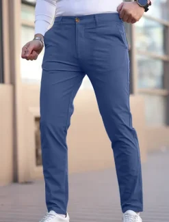 Online OUKU Men's Graduation Trousers Chinos Slacks Casual Pants Buttons Pocket Plain Comfort Formal Party Work Fashion Classic Style Denim Blue Black 1# Micro-elastic