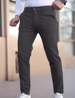 Online OUKU Men's Graduation Trousers Chinos Slacks Casual Pants Buttons Pocket Plain Comfort Formal Party Work Fashion Classic Style Denim Blue Black 1# Micro-elastic