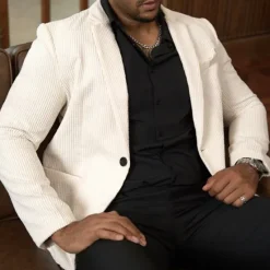 Sale OUKU Men's Graduation Waffle Blazer Blazer Business Cocktail Party Wedding Party Fashion Casual Spring & Fall 65% Cotton Plain Pocket Buttons Comfortable Single Breasted Blazer White