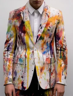 Clearance OUKU Men's Graffiti Long Sleeve Turndown Business Artistic Work Wear to work Going out Buttons Print Multi Pocket