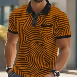 Outlet OUKU Men's Graphic Abstract Polo Short Sleeve Polo Shirts Collared Shirts Business Casual Outdoor Athleisure Daily Wear Buttons 3D Print Summer White Blue Orange