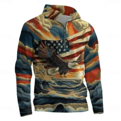Discount OUKU Men's Graphic American Flag Hoodies Daily Casual Long Sleeve Stand Collar Vacation Going out Streetwear Print Fall Spring & Fall Designer Blue