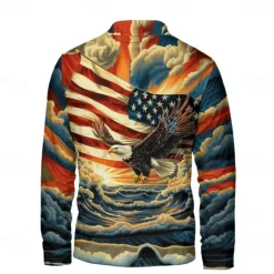 Discount OUKU Men's Graphic American Flag Hoodies Daily Casual Long Sleeve Stand Collar Vacation Going out Streetwear Print Fall Spring & Fall Designer Blue
