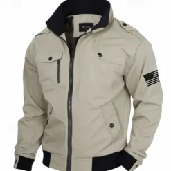 Outlet OUKU Men's Graphic American US Flag Jacket Coat Tactical Thermal Warm Comfy Casual Sports Outdoor Camping & Hiking Side Pockets Zip Front Fall Winter Standing Collar Long Sleeve khaki