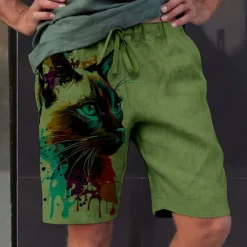 Online OUKU Men's Graphic Animal Cat Shorts Summer Shorts Beach Shorts Mid Waist Streetwear Hawaiian Designer Casual Daily Holiday Elastic Waist 3D Print Drawstring Designer Clothing Apparel