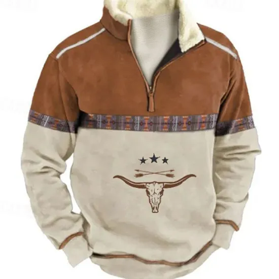 Online OUKU Men's Graphic Animal Color Block Sweatshirts Sweatshirt Zip Sweatshirt Long Sleeve Sweatshirt Quarter Zip Daily Cowboy Casual 3D Print Vacation Holiday Going out Print Fleece Fall & Winter