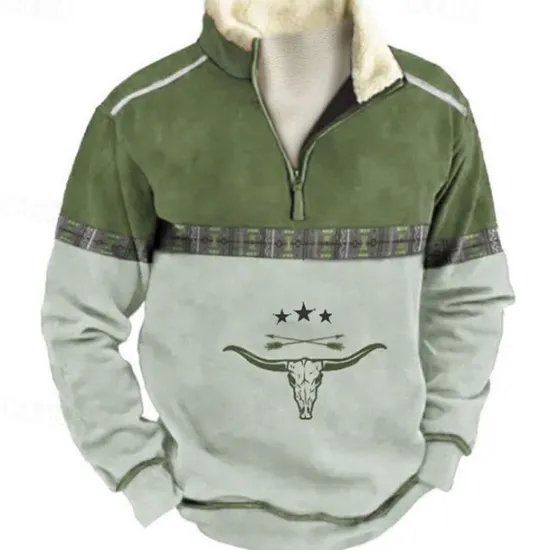 Online OUKU Men's Graphic Animal Color Block Sweatshirts Sweatshirt Zip Sweatshirt Long Sleeve Sweatshirt Quarter Zip Daily Cowboy Casual 3D Print Vacation Holiday Going out Print Fleece Fall & Winter