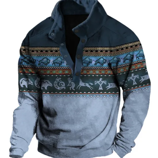 Clearance OUKU Men's Graphic Animal Cowboy Sweatshirts Sweatshirt Long Sleeve Sweatshirt Stand Collar Ethnic Vintage Retro Western Cowboy 3D Print Vacation Sports Outdoor Holiday Print Spring & Fall