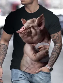 Outlet OUKU Men's Graphic Animal 3D Pig T Shirt Tee Funny T Shirts Short Sleeve T shirt 3D Print Round Neck Shirt Streetwear Exaggerated Cool Vacation Daily Holiday Clothing Apparel Plus Size S M L XL Rainbow