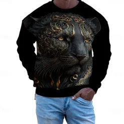 Sale OUKU Men's Graphic Animal Dark Sweatshirts Golf Pullover Sweatshirt Long Sleeve Sweatshirt Hooded Vacation Cool Daily Print Vacation Sports Outdoor Going out Printing Winter Spring & Fall Black