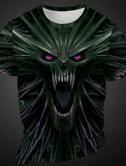 OUKU Men's Graphic Animal Devil T Shirt Short Sleeve T shirt 3D Print Crew Neck Shirt Daily Designer Retro Vintage Sports Outdoor Holiday Going out Deep Purple Purple Orange Spring & Summer Clothing