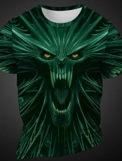 OUKU Men's Graphic Animal Devil T Shirt Short Sleeve T shirt 3D Print Crew Neck Shirt Daily Designer Retro Vintage Sports Outdoor Holiday Going out Deep Purple Purple Orange Spring & Summer Clothing